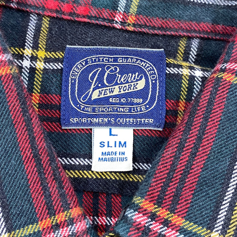 J.Crew Flannel Shirt Mens Large Slim Heritage Plaid Cotton Gray Red Classic Top - Picture 3 of 9